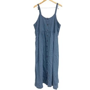 Patagonia Womens Garden Island Dress Still Blue‎ Button Front Midi XL
